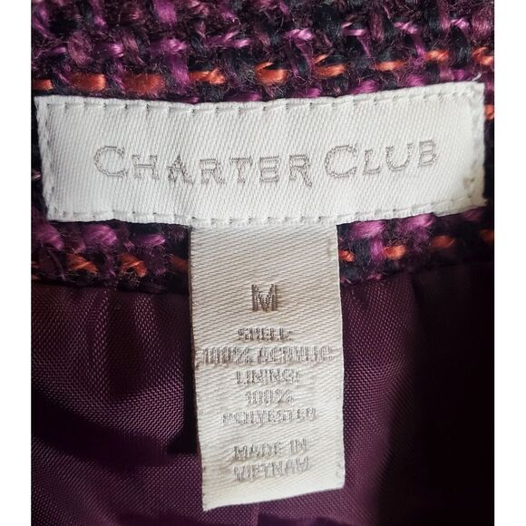 Charter Club Blazer Tweed/Fringe Trendy Purple/Pink/Coral Crop Button Women's M - Picture 7 of 8